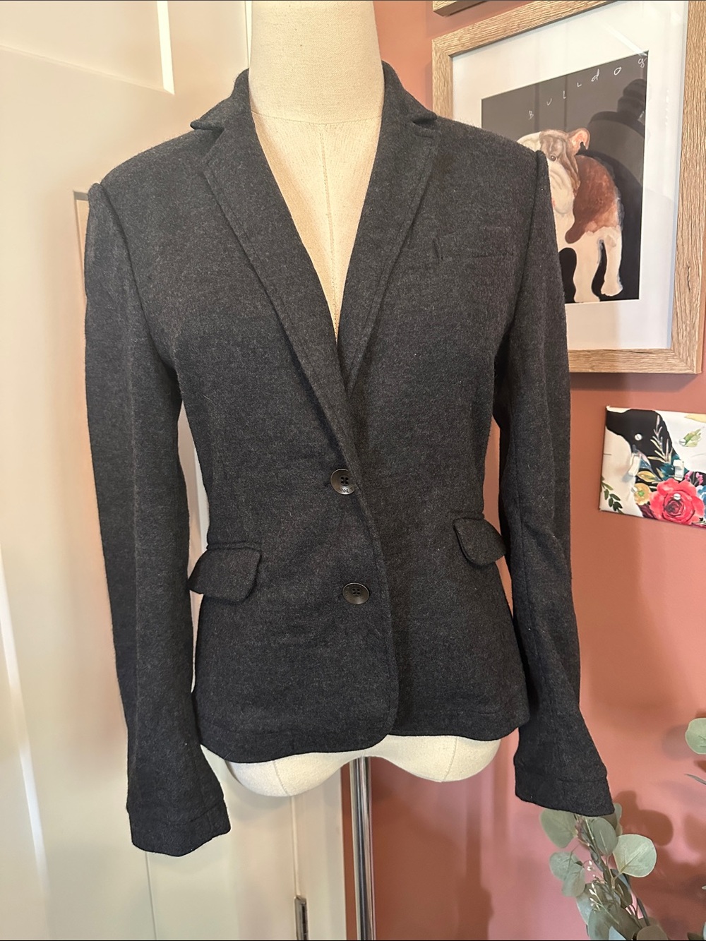 rag & bone knit Charcoal Gray 100% Wool S faux pockets 2-button unlined Blazer